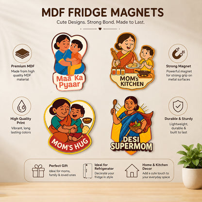 Mom Love MDF Fridge Magnet Set – Pack of 4 Desi Mom Designs