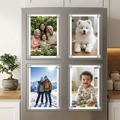 Polaroid acrylic photo fridge magnet set of 4 with family photos and silver screw corners – Fashionury