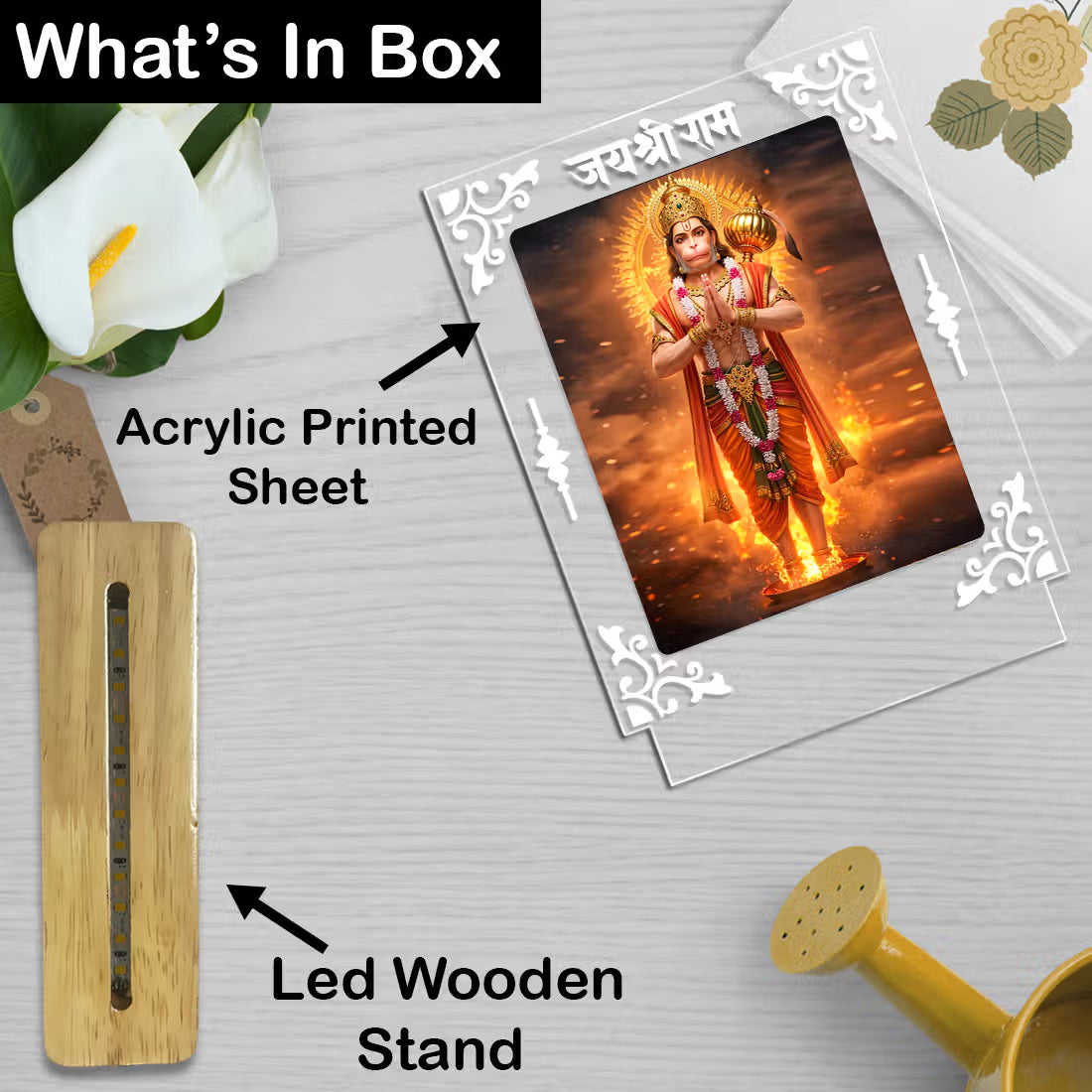 Buy Online Fashionury Acrylic Spiritual Lamp Hanuman Ji Acrylic Led Lamp - Wooden Stand-D2