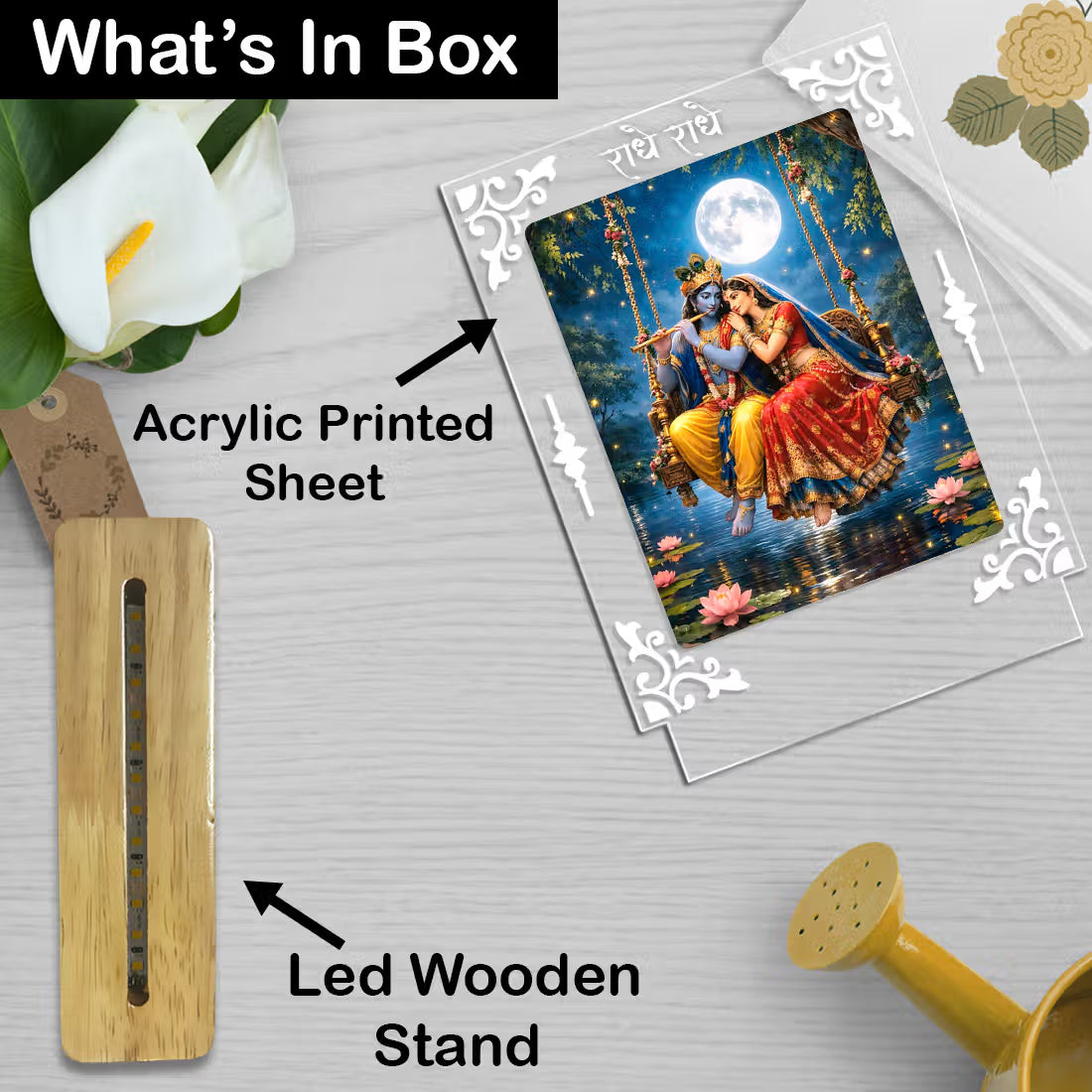 Buy Online Fashionury Acrylic Spiritual Lamp Shree Radha-Krishna Acrylic Led Lamp - Wooden Stand D4