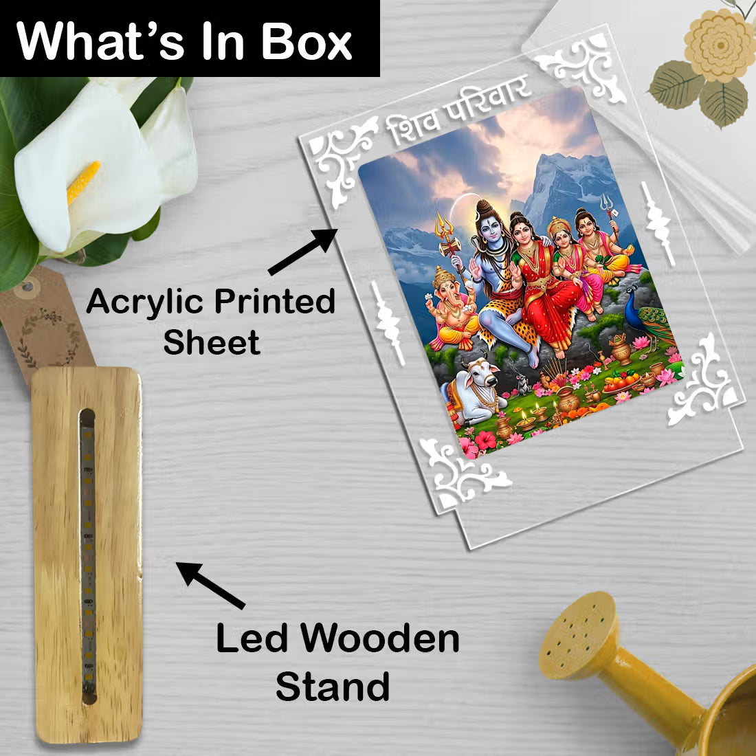 Buy Online Fashionury Acrylic Spiritual Lamp Shiv Parivar Acrylic Led Lamp - Wooden Stand-D2