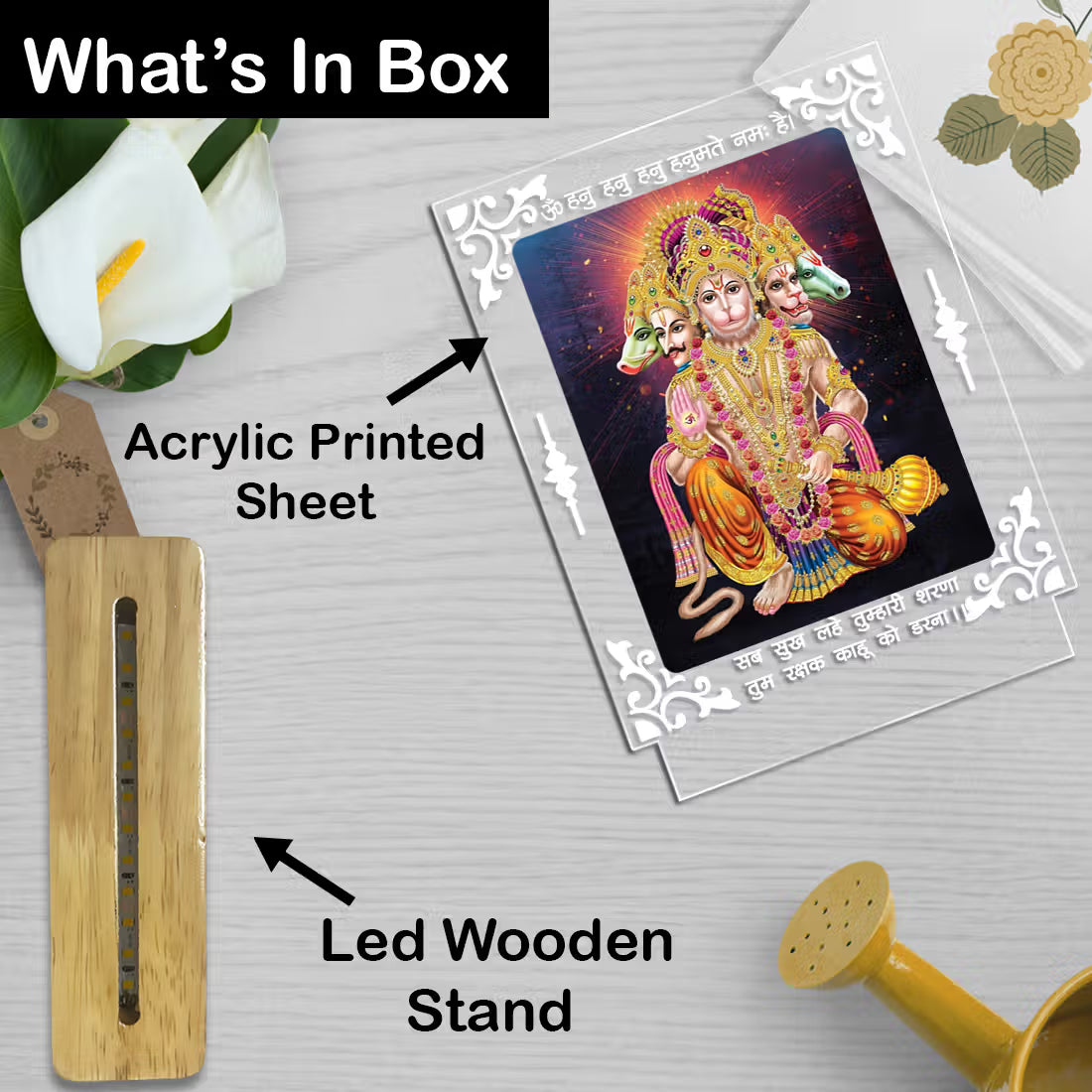 Buy Online Fashionury Acrylic Spiritual Lamp Shree Panchmukhi Hanuman Ji Acrylic Led Lamp - Wooden Stand-D2