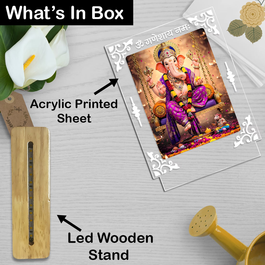 Buy Online Fashionury Acrylic Spiritual Lamp Ganesh Ji Acrylic Led Lamp - Wooden Stand D1