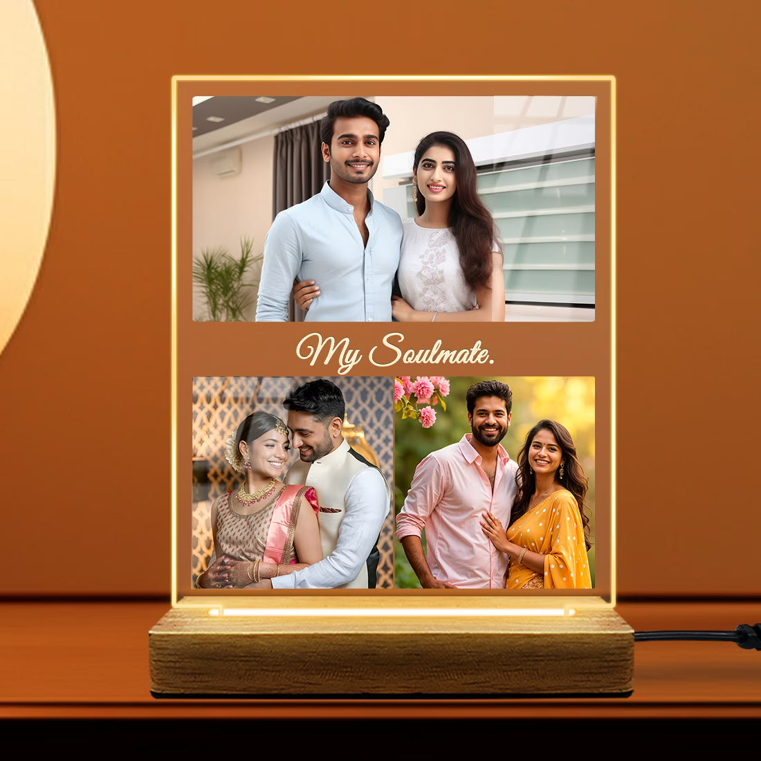 Buy Online Fashionury Print & Engrave Acrylic Custom Photo Led Lamp with text - Wooden base D9