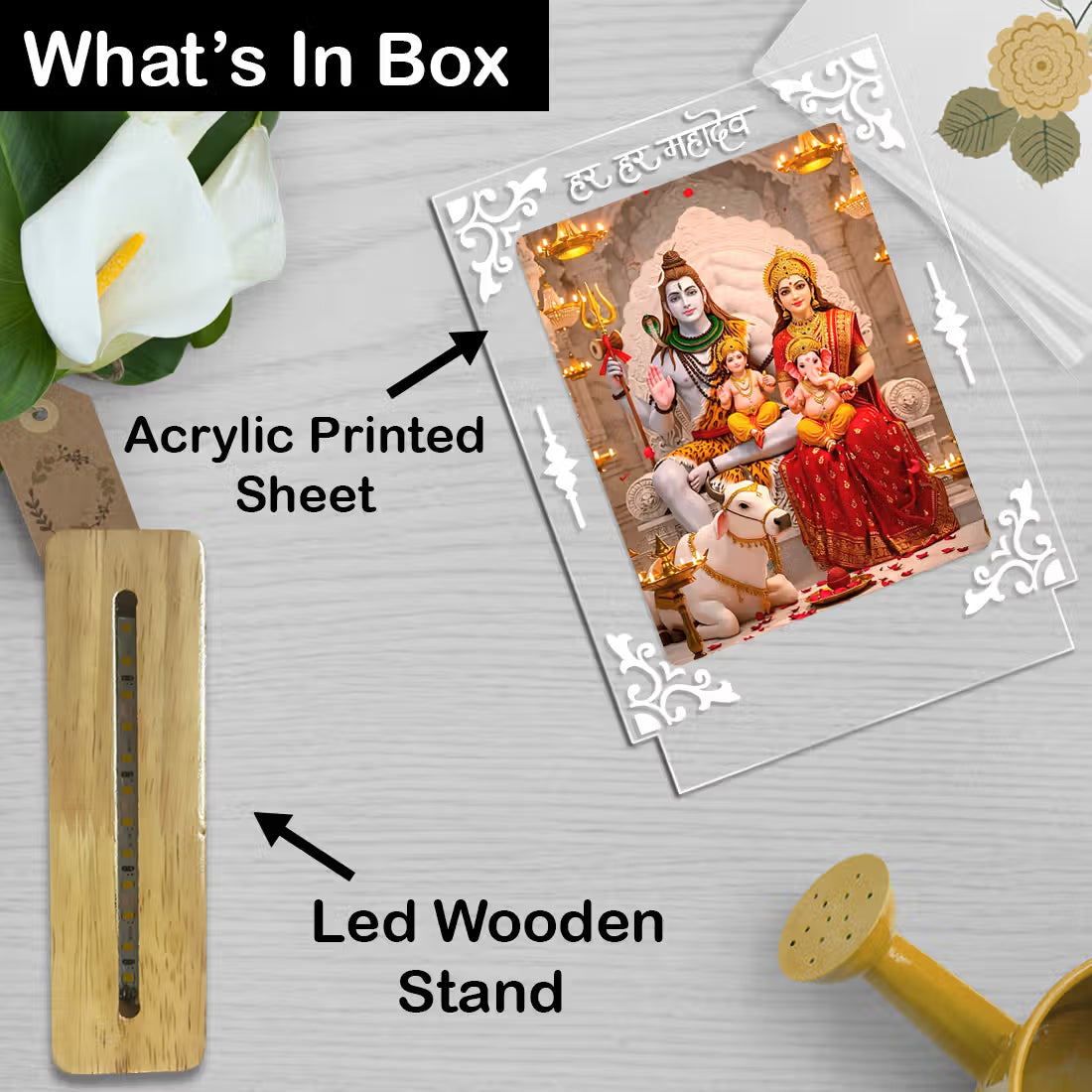 Buy Online Fashionury Acrylic Spiritual Lamp Shiv Parivar Acrylic Led Lamp - Wooden Stand-D3