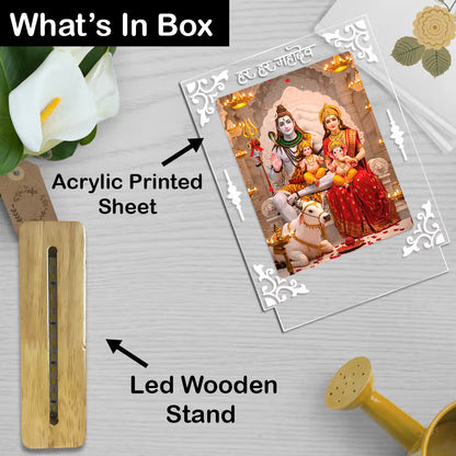 Buy Online Fashionury Acrylic Spiritual Lamp Shiv Parivar Acrylic Led Lamp - Wooden Stand-D3