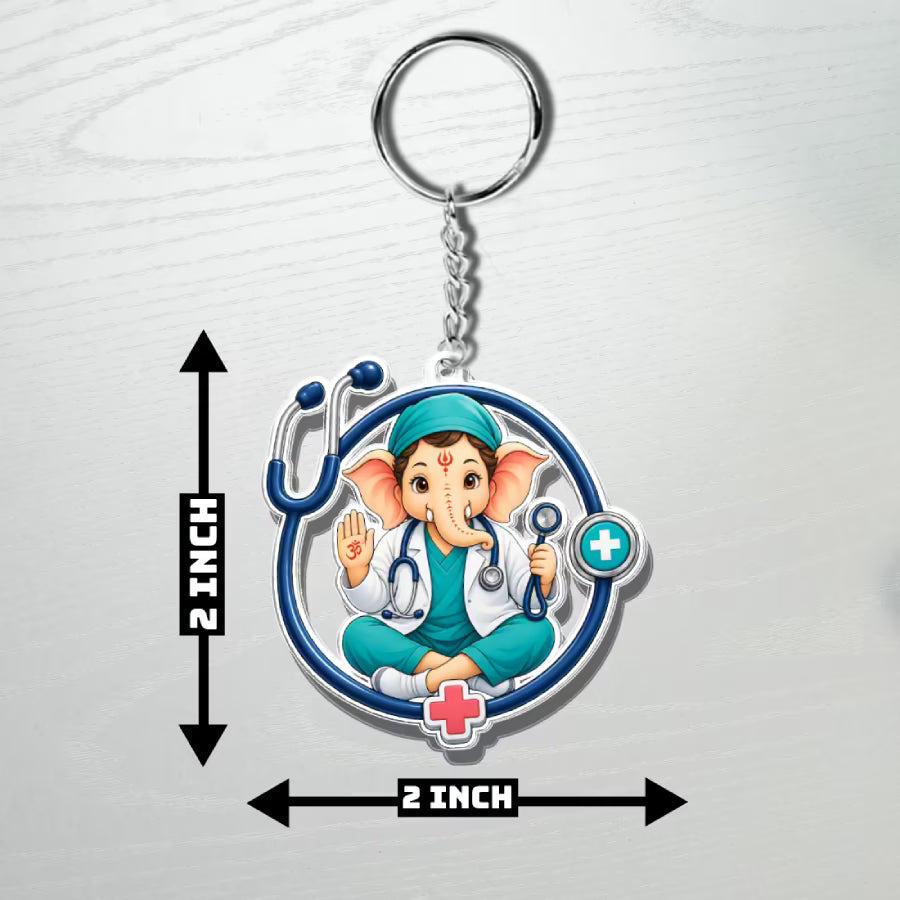 Doctor Ganesha acrylic keychain with stethoscope design and metal ring – gift for doctors by Fashionury
