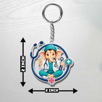 Doctor Ganesha acrylic keychain with stethoscope design and metal ring – gift for doctors by Fashionury