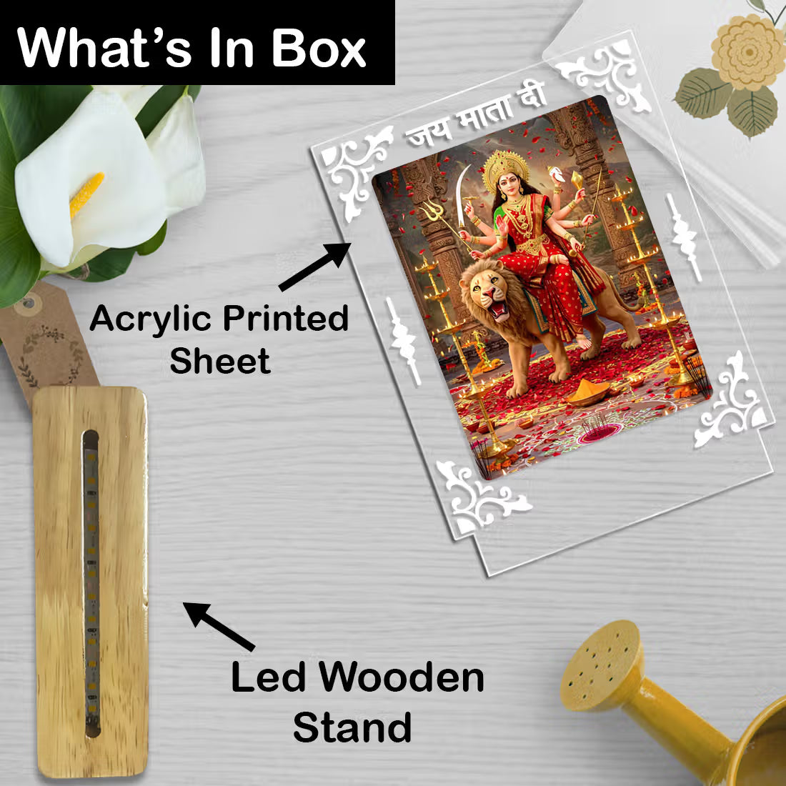 Buy Online Fashionury Acrylic Spiritual Lamp Maa Durga Acrylic Led Lamp - Wooden Stand-D1