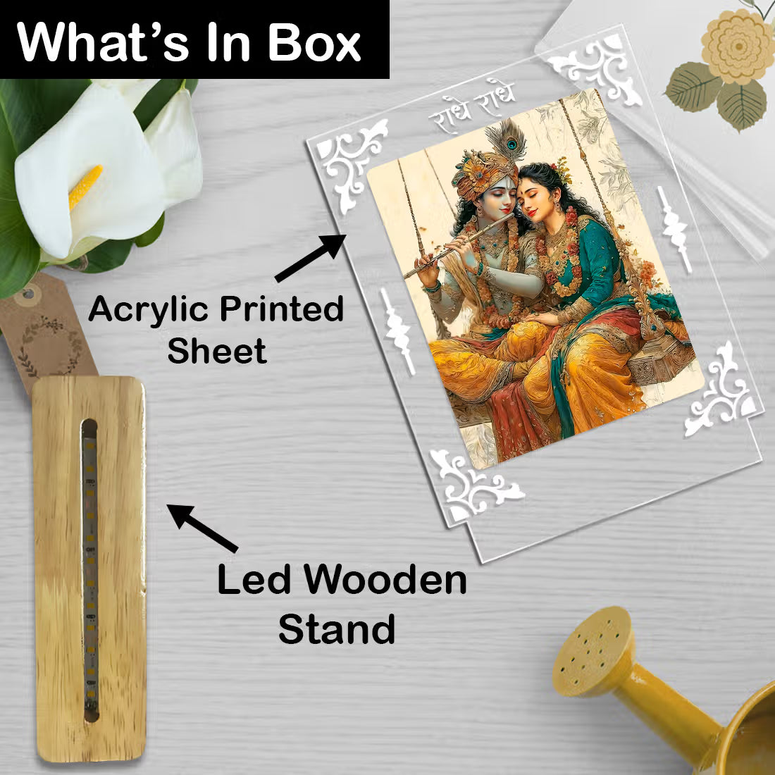 Buy Online Fashionury Acrylic Spiritual Lamp Shree Radha-Krishna Acrylic Led Lamp - Wooden Stand D2