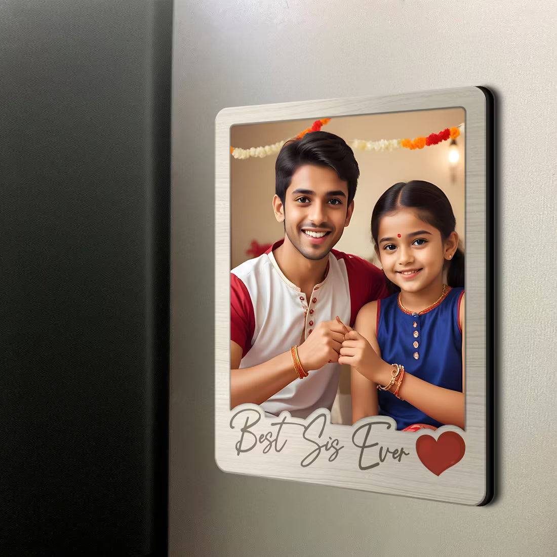 Best Sis Ever custom photo wooden fridge magnet with polaroid design and heart
