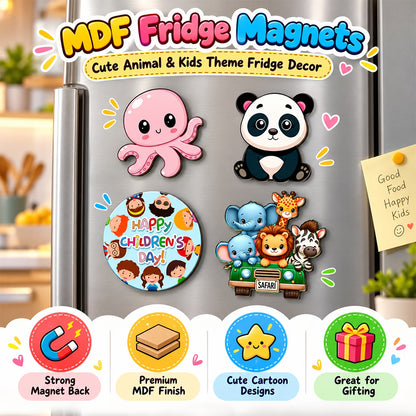 Children's Day safari animal MDF fridge magnet set of 4 with octopus, panda and safari jeep designs – Fashionury