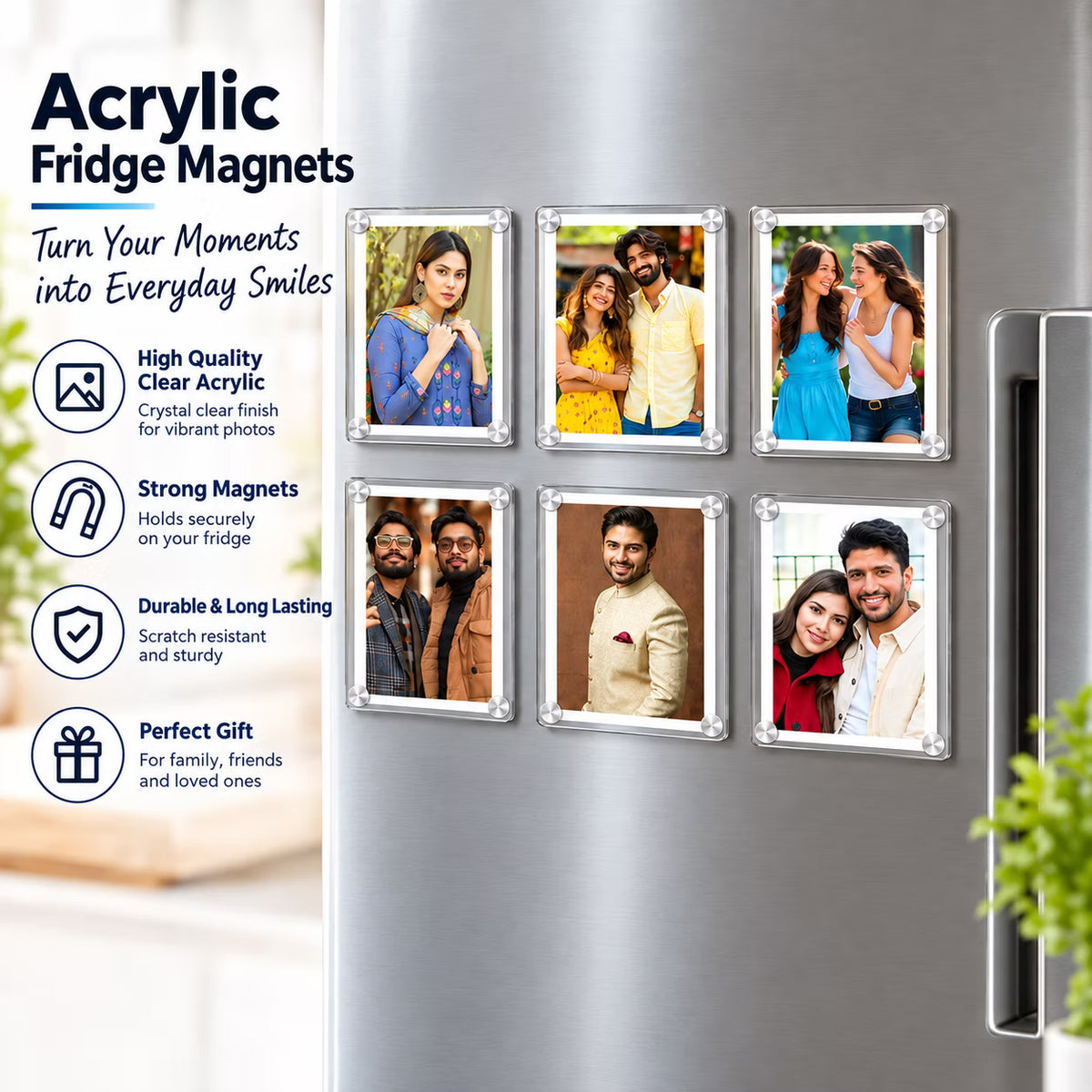 Polaroid acrylic photo fridge magnet set of 6 with insert photos and silver screw corners – Fashionury