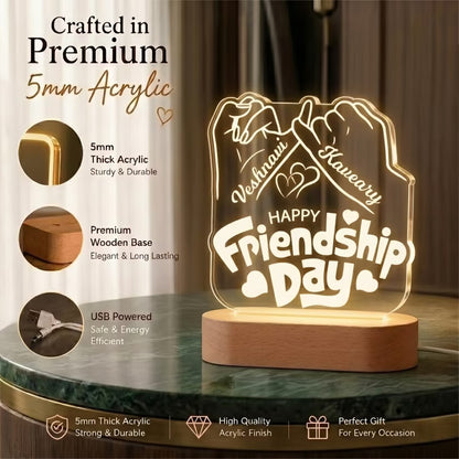 Happy Friendship Day pinky promise acrylic LED lamp with custom bestie names