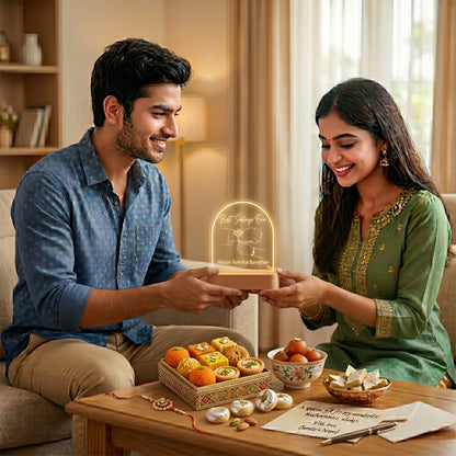 Best Siblings Ever Raksha Bandhan acrylic LED lamp with Rakhi tying line art
