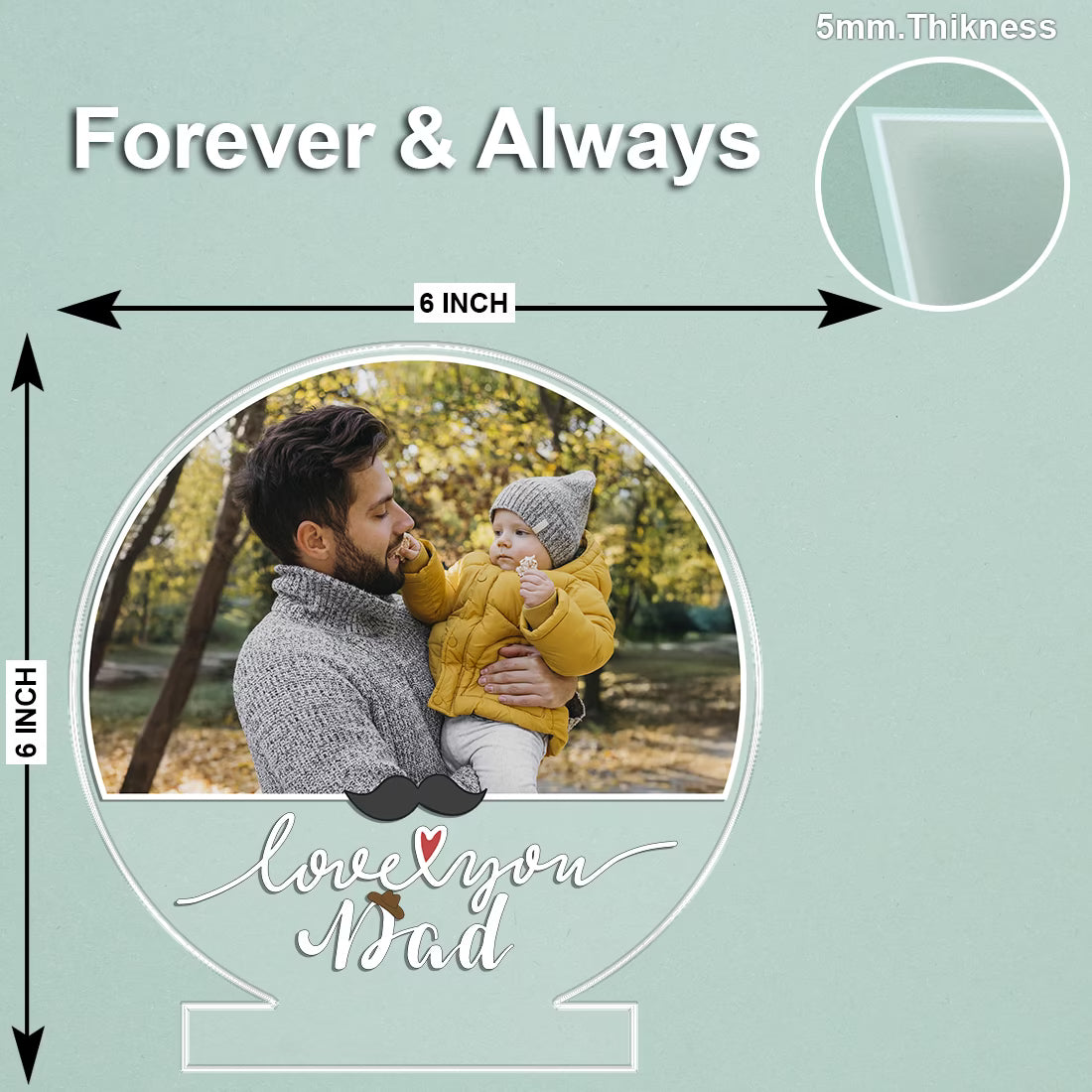 Personalised Love You Dad round acrylic LED photo lamp with father and child picture on wooden base for Father's Day gift
