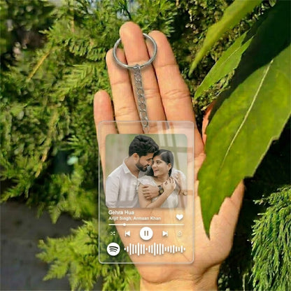Custom Spotify music acrylic keychain with photo, song name and scannable code