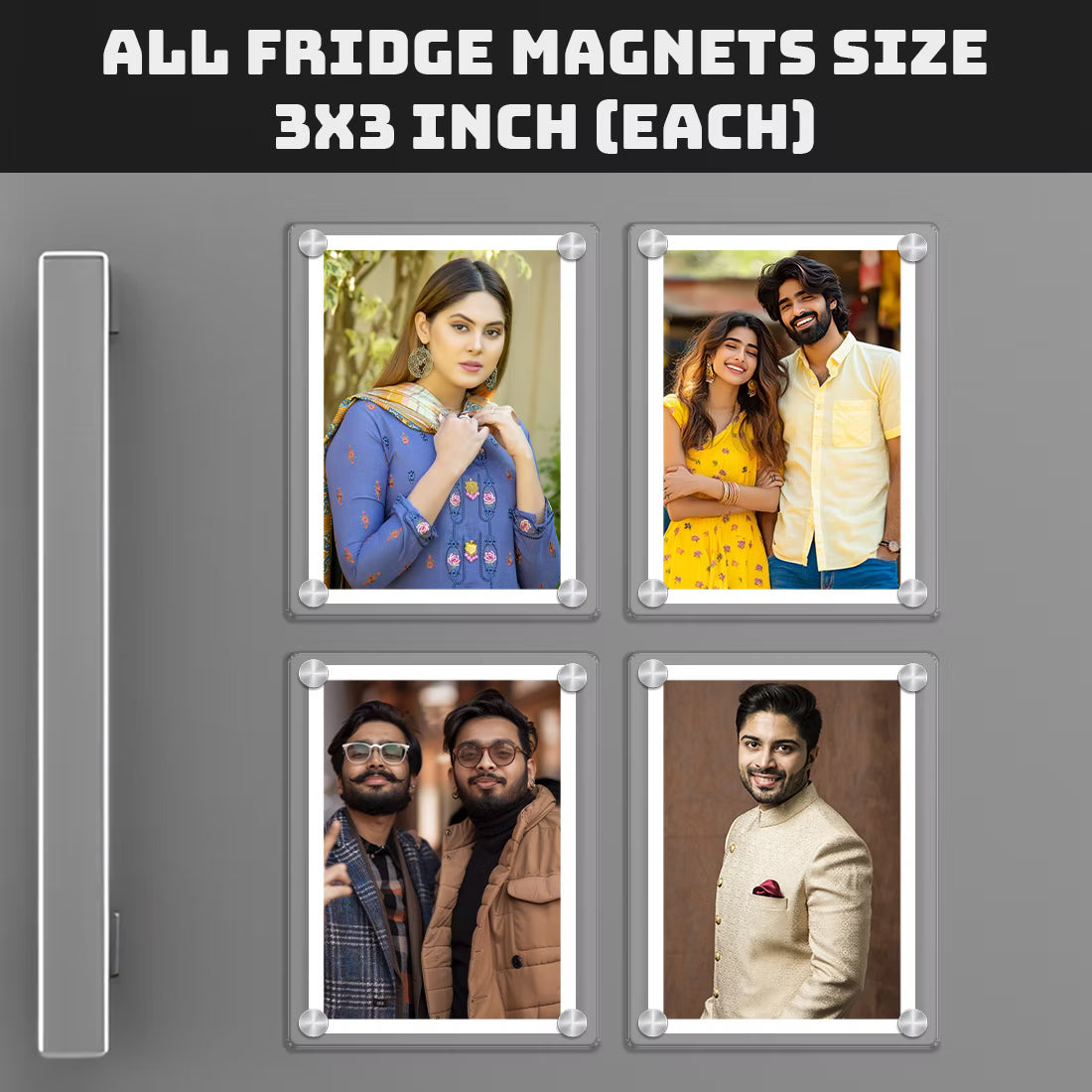 Polaroid acrylic photo fridge magnet set of 4 with family photos and silver screw corners – Fashionury