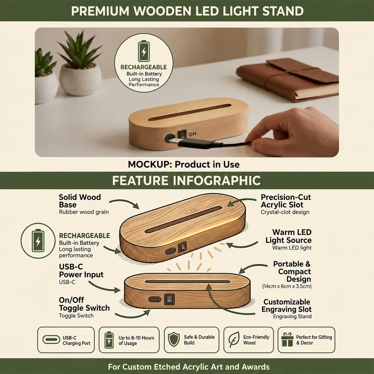 Radha Krishna acrylic LED lamp with rechargeable wireless wooden base and warm glow – spiritual gift by Fashionury