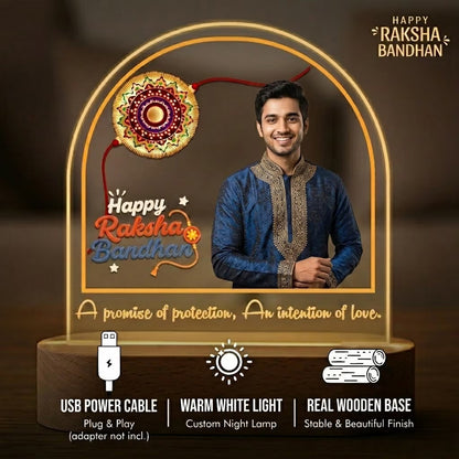 Happy Raksha Bandhan custom photo acrylic LED lamp with Rakhi motif and quote