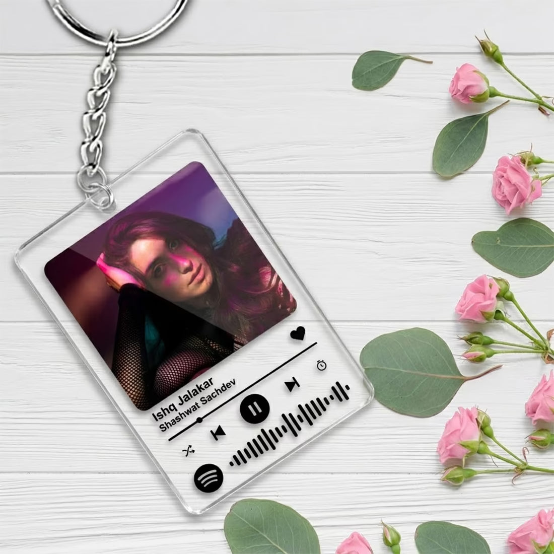 Custom Spotify music acrylic keychain with photo, song name and scannable code
