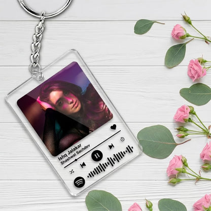 Custom Spotify music acrylic keychain with photo, song name and scannable code
