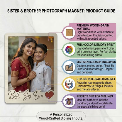 Best Sis Ever custom photo wooden fridge magnet with polaroid design and heart