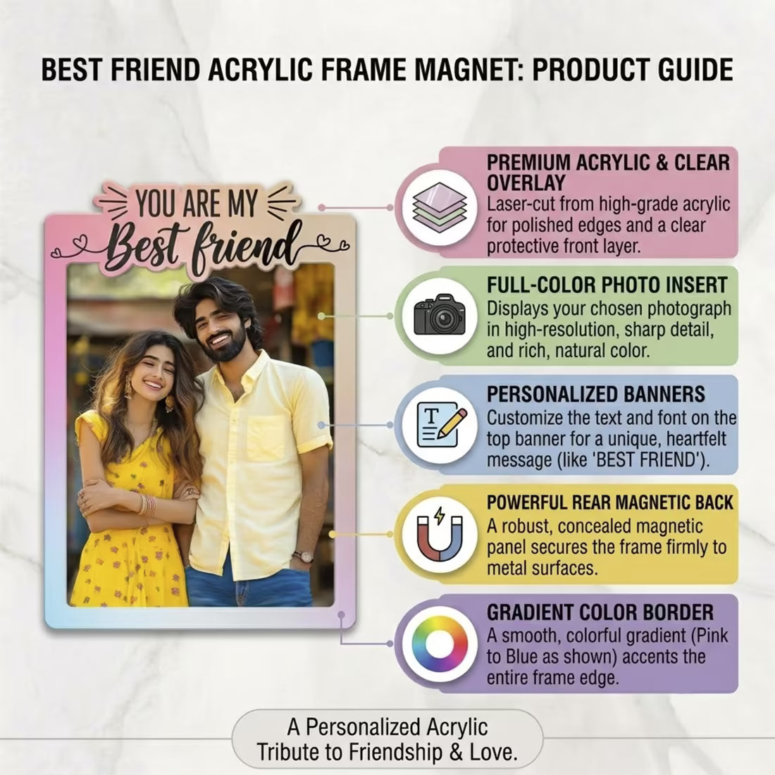 You Are My Best Friend wooden fridge magnet with custom photo and pastel design