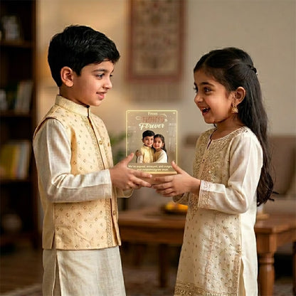 From Fights to Forever acrylic LED photo lamp with sibling portrait and quote