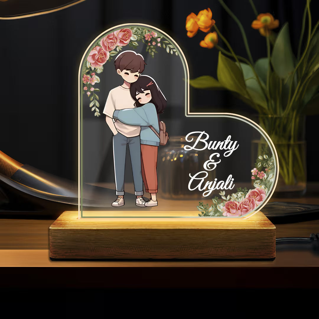 Personalized Fashionury Print & Engrave Engraved Acrylic Valentine's LED Photo Lamp - Heart Shaped