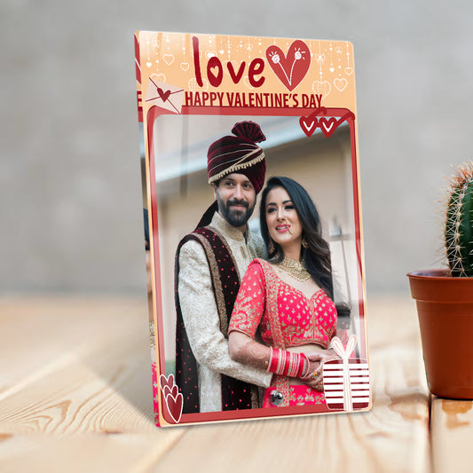 Valentine's Day Acrylic Custom Photo frame with a Heart, gift box decor and metal stud support