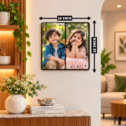 Acrylic Wall Clock - 2 Photo Collage Square