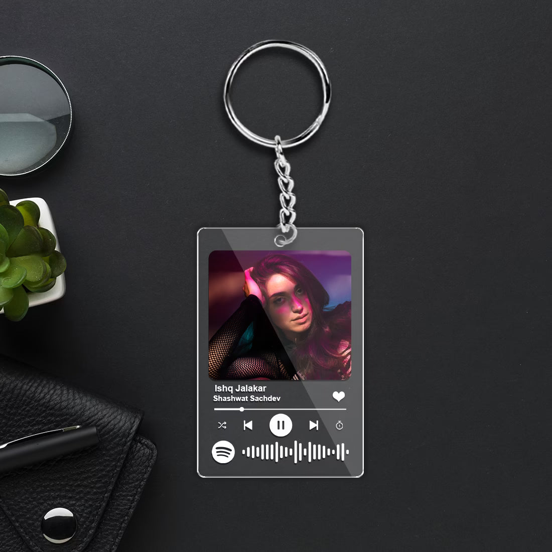 Custom Spotify music acrylic keychain with photo, song name and scannable code