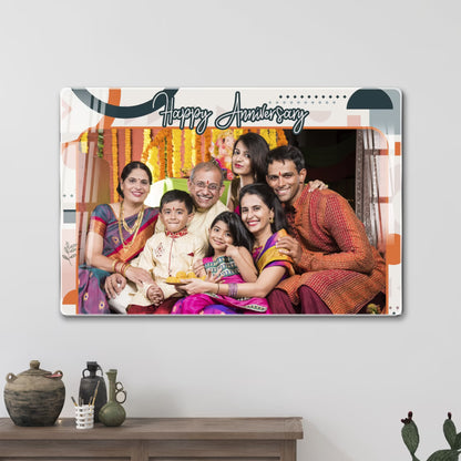 Happy Anniversary family landscape acrylic wall frame with festive photo and modern design

