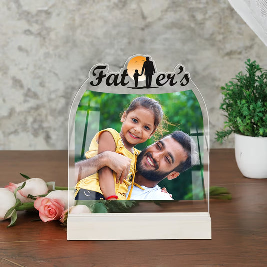 Personalised Father's Day arch acrylic photo plaque with father and daughter photo on wooden base keepsake gift
