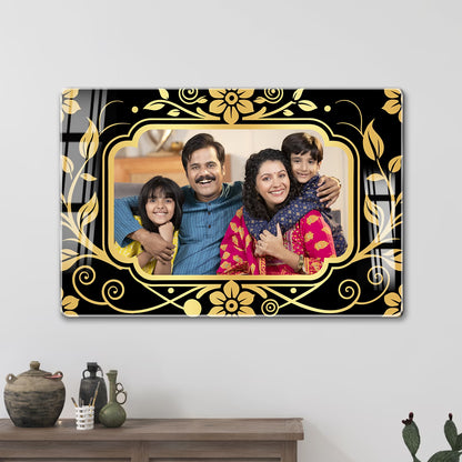 Royal family portrait acrylic wall frame with gold floral border and ornate design

