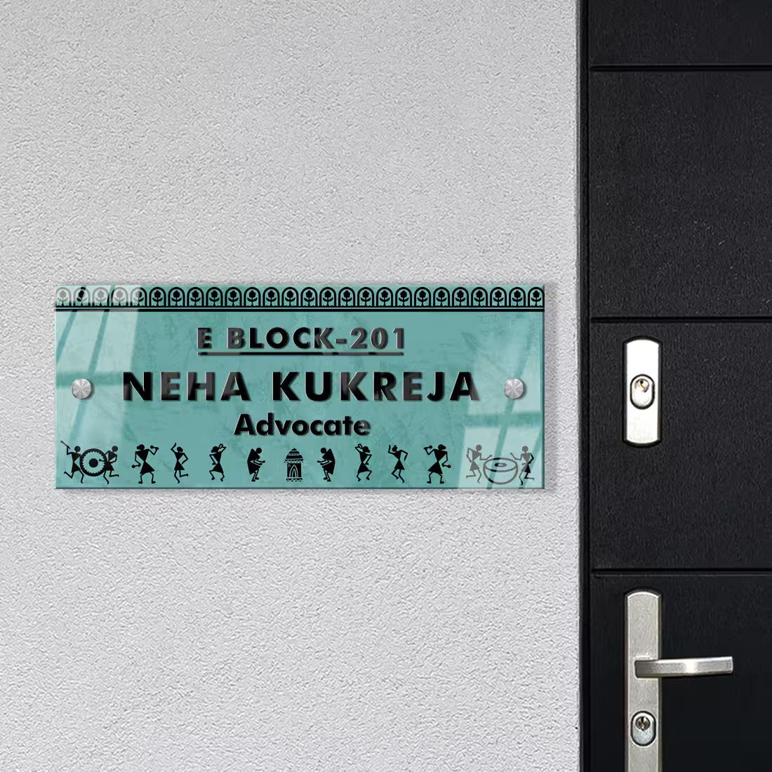 Acrylic Custom Premium Name Plate Green Ancient Warli art design with custom name