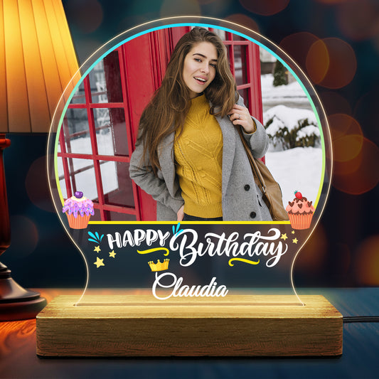Customized acrylic birthday lamp with LED wooden base, perfect personalized gift for birthdays