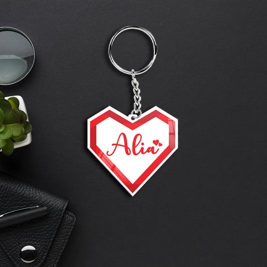 Personalized acrylic heart keychain with custom name – perfect gift