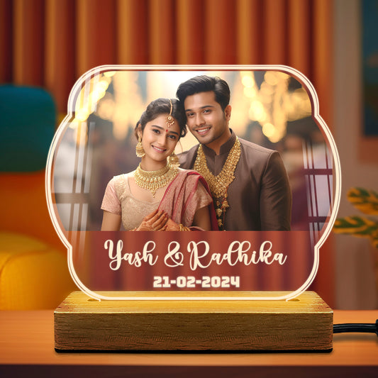 Acrylic engraved LED photo lamp with custom text and date – unique personalized night decor gift