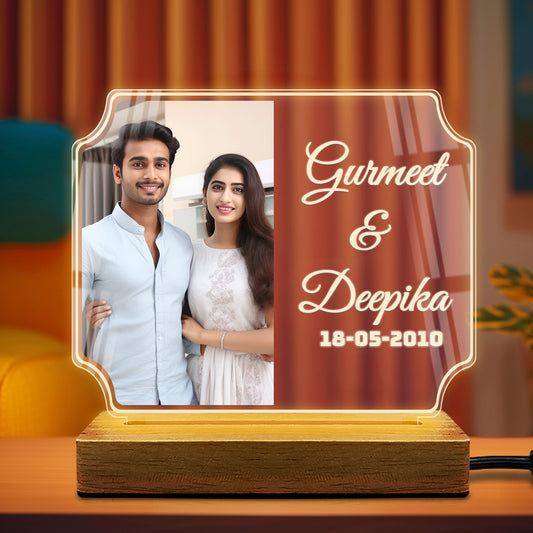 Engraved acrylic LED lamp photo frame with custom design – personalized night decor gift by Fashionury