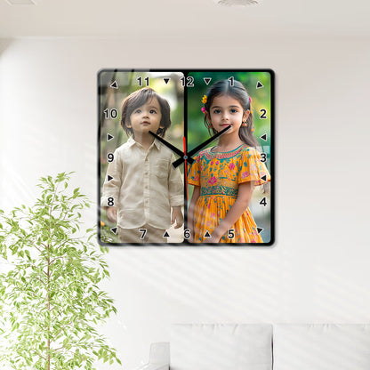 Acrylic Wall Clock - 2 Photo Collage Square