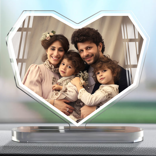Acrylic car dashboard photo frame in Heart Shape – stylish personalized car decor