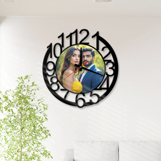 Personalized acrylic wall photo clock – elegant custom clock for living room or bedroom