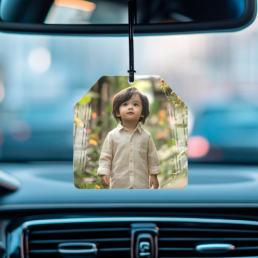 Acrylic custom photo car hanging – modern personalized car mirror decor by Fashionury