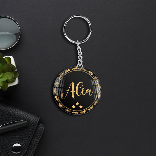 Acrylic Custom Black Keychain with Leaf Name