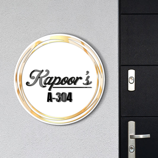 Modern White Golden Circle Acrylic Door Name Plate – Elegant Home Décor Online