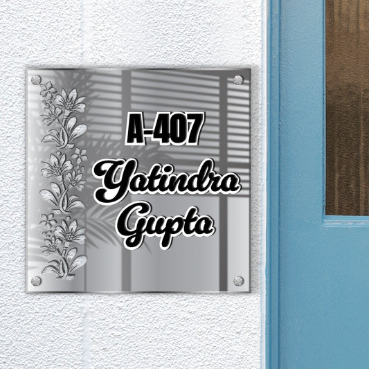 Silver Acrylic Door Name Plate with Elegant Finish – Custom Name Plate for Modern Home Decor online buy 