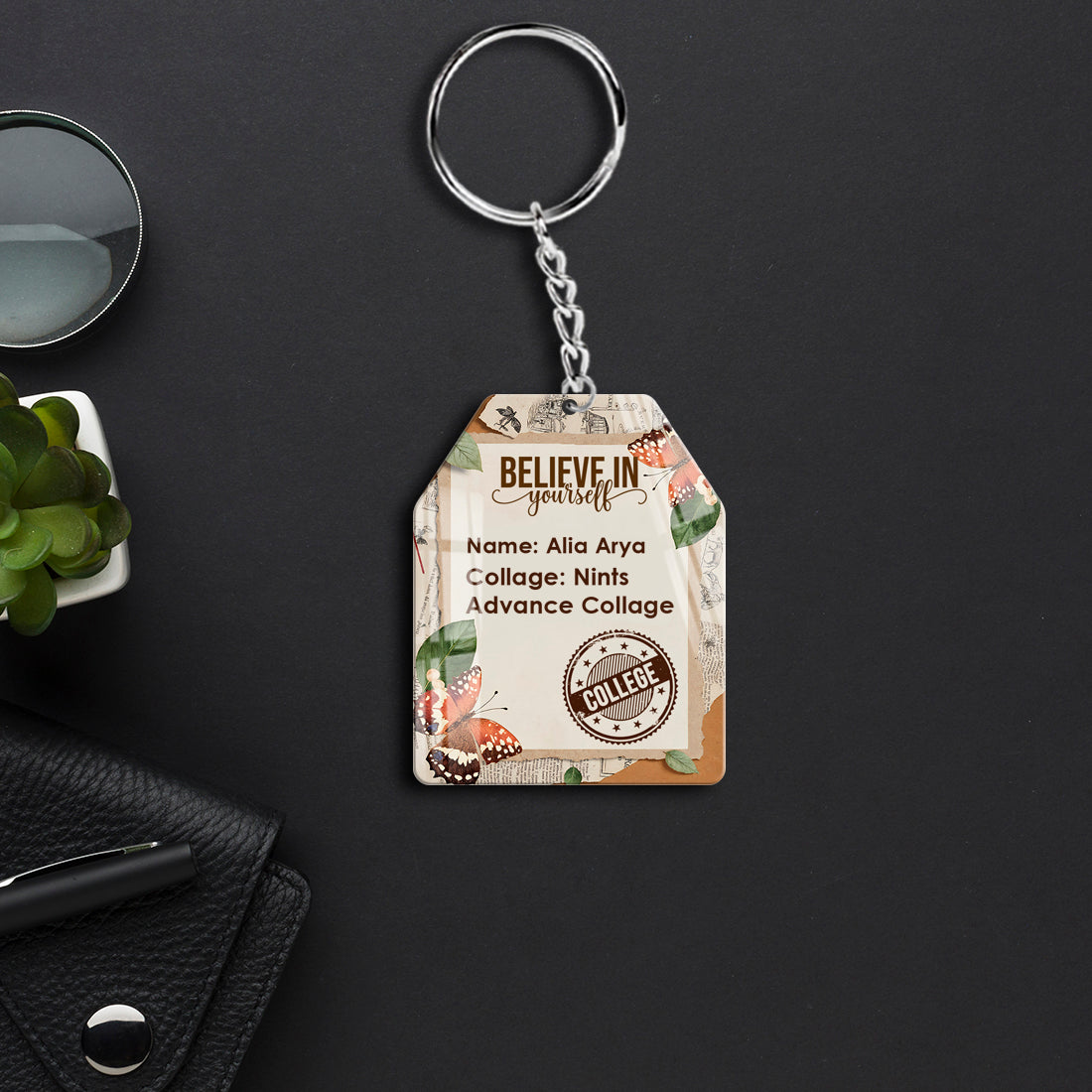 Buy Online Customised acrylic keychain – Collage pattern design for students, teachers, and friends