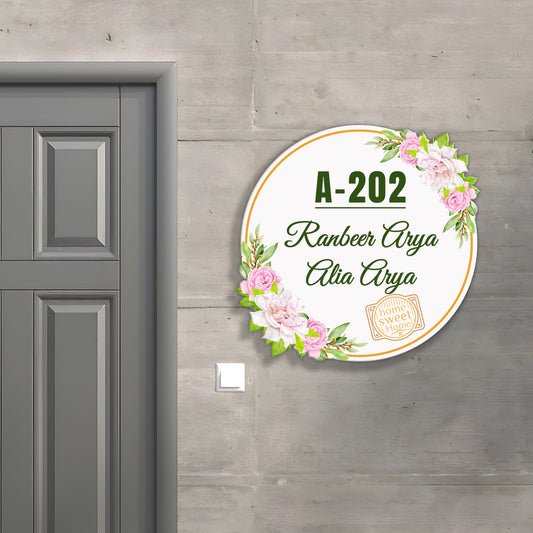 Modern acrylic name plate with White Flower theme – perfect for office or home décor